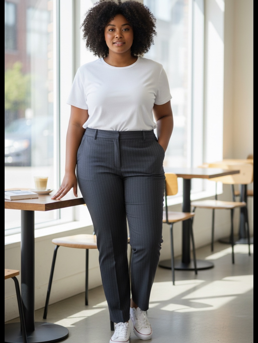 👗Worthington Charcoal gray striped pants